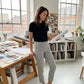 Hoge elastische broek voor dames met zakken met ritssluiting