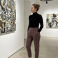 Hoge elastische broek voor dames met zakken met ritssluiting