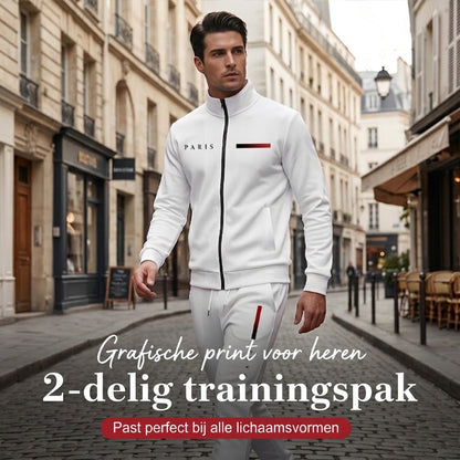Casual Herenset met Bedrukte Jas met Rits en Broek