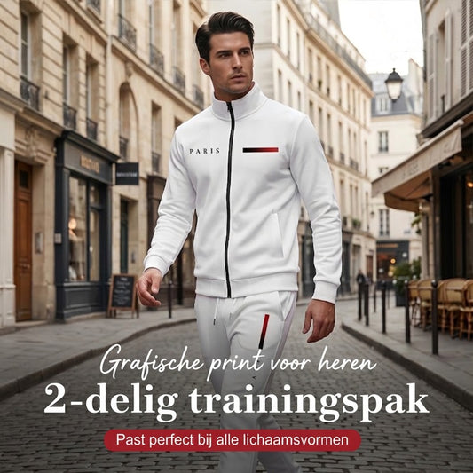 Casual Herenset met Bedrukte Jas met Rits en Broek