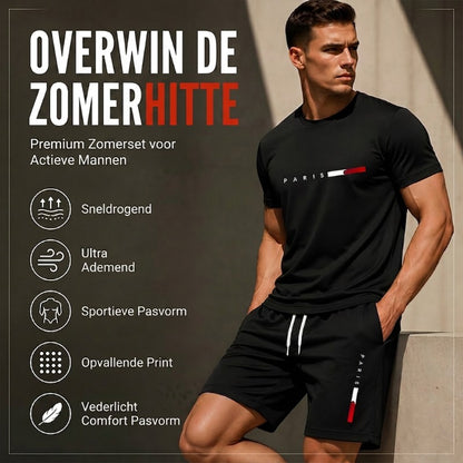 👕 TIJDELIJKE AANBIEDING: 50% KORTING! ✨ Gedrukte 2-delige set voor heren – moderne athleisure, ademend, atletische pasvorm 🏃‍♂️